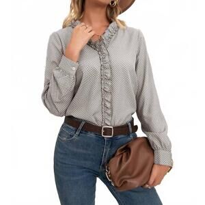 NEW EPRETTY polka dot ruffle blouse in grey